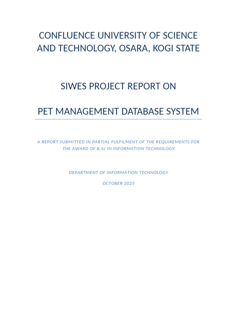Pet Management Database System Report | PDF | Databases | Data Management