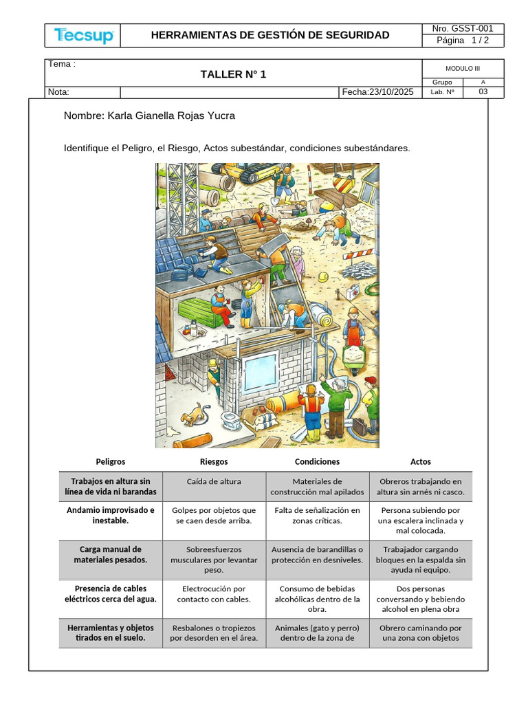 Taller 1 - Identificación de Peligros y Riesgos | PDF | Soldadura ...