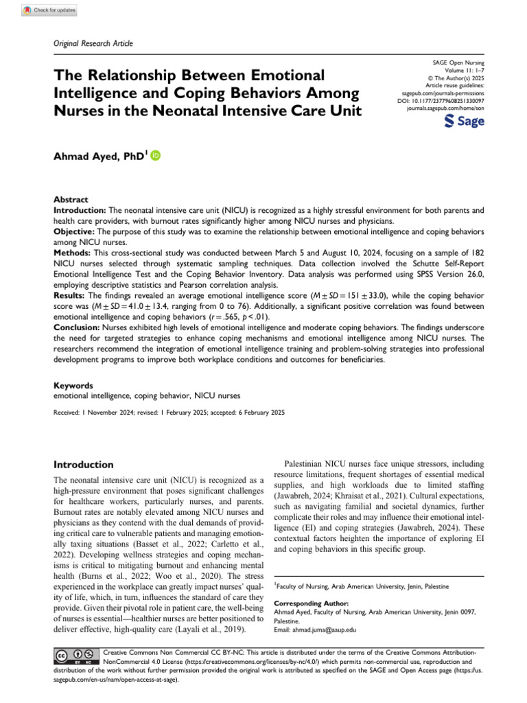 The Relationship Between Emotional Ad Coping Behavior Among Nurses in ...