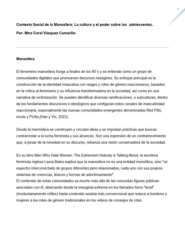 La Influencia de La Manosfera en Los Jovenes | PDF | Hombre | Masculinidad