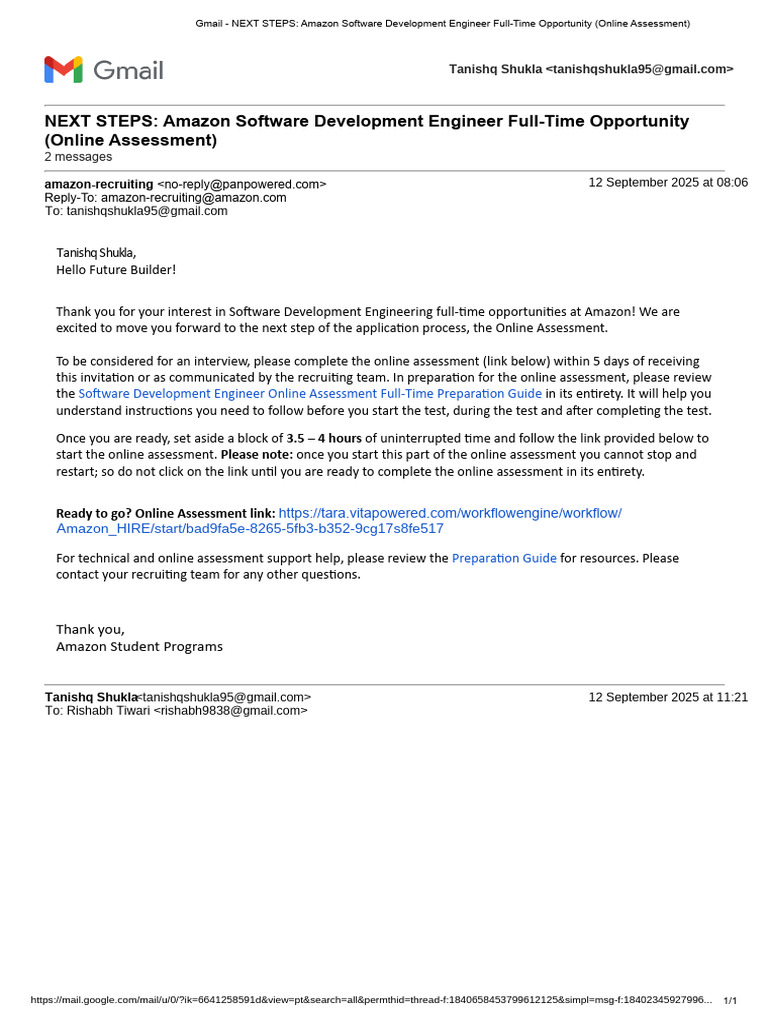 Gmail - NEXT STEPS - Amazon Software Development Engineer Full-Time ...