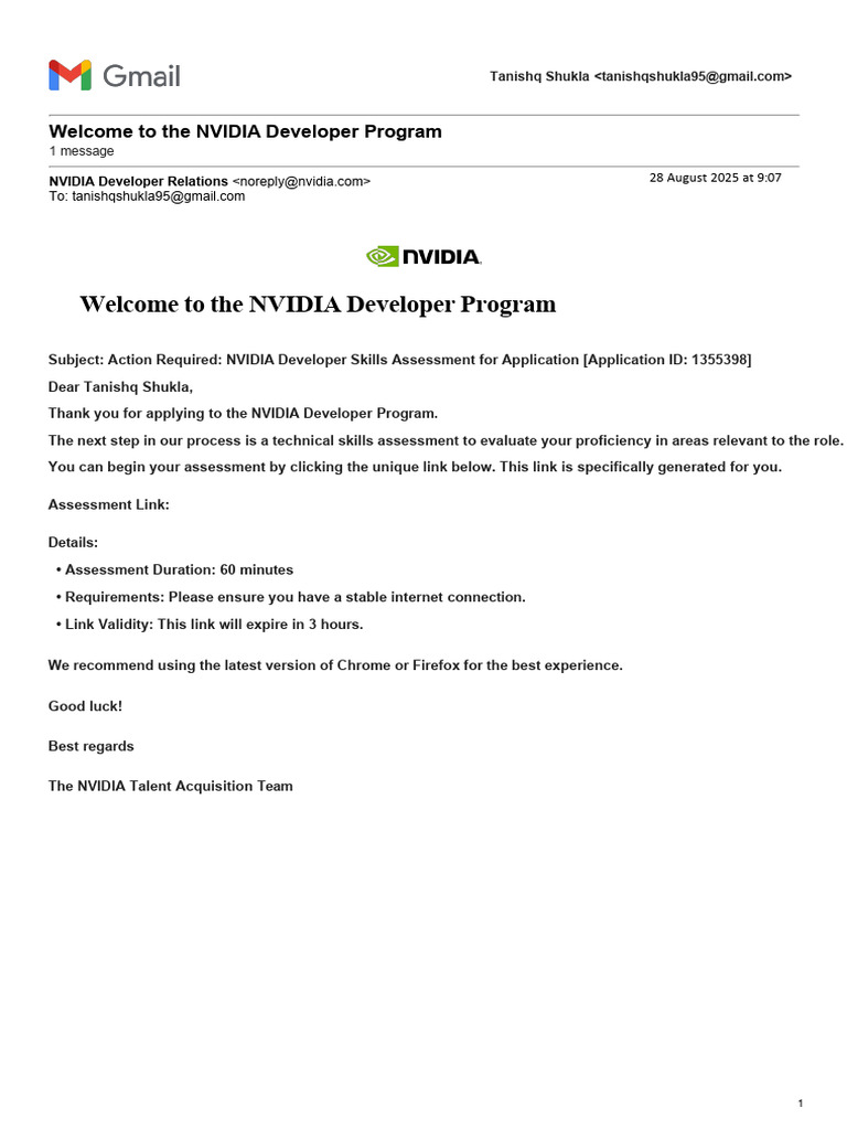 NVIDIA Developer Skills Assessment for Tanishq | PDF