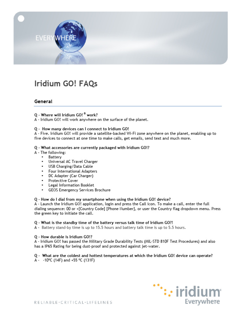 Iridium GO! Device FAQs and Features | PDF | Mobile App | Ios
