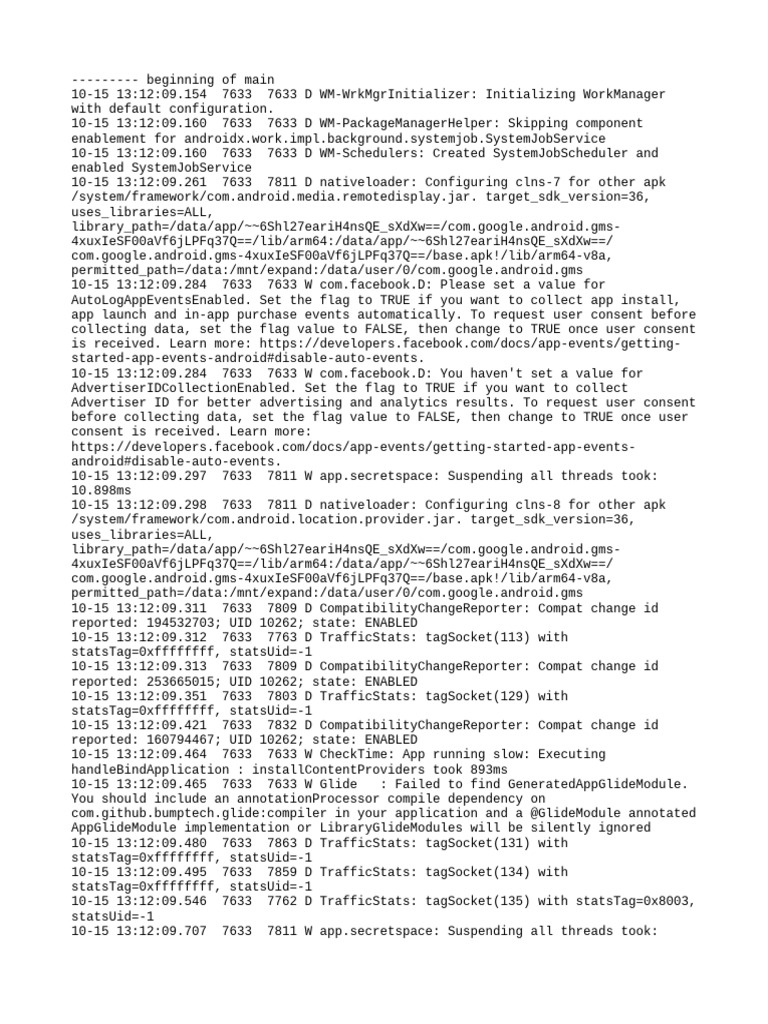 Android App Initialization Logs | PDF | Facebook | Software Engineering