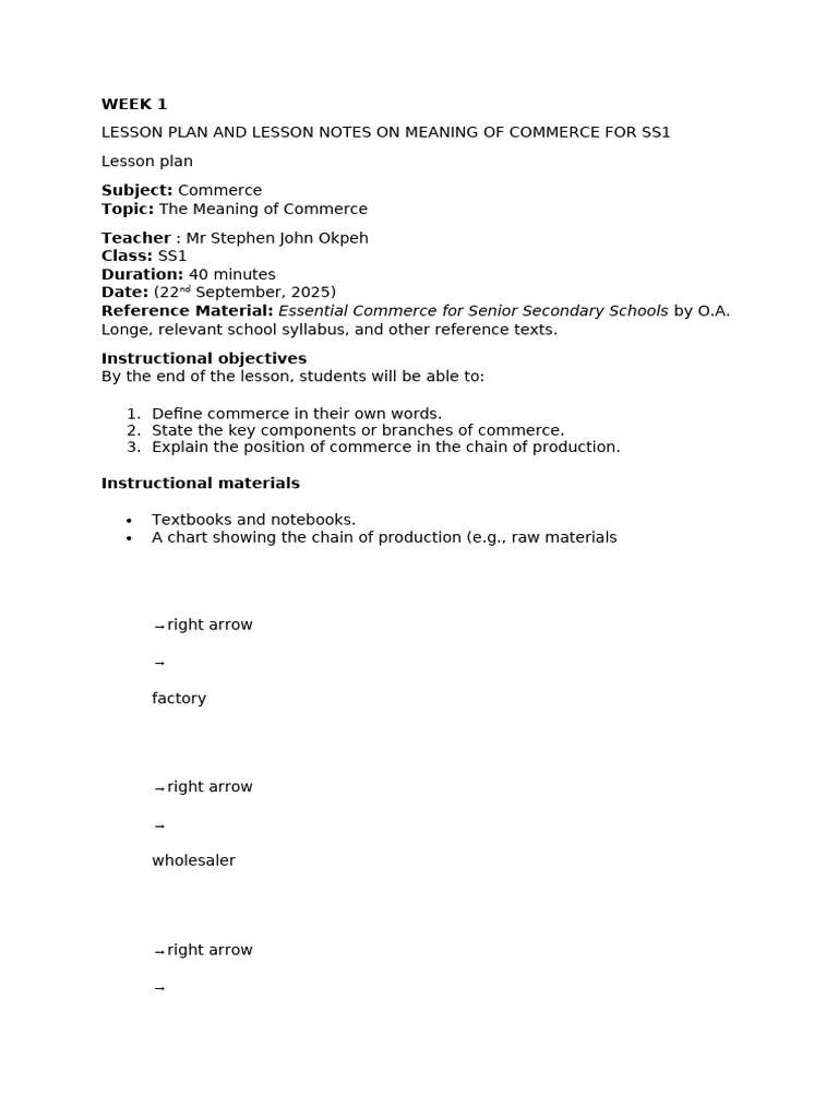 Meaning of Commerce for SS1 Students | PDF | Capital (Economics) | Commerce