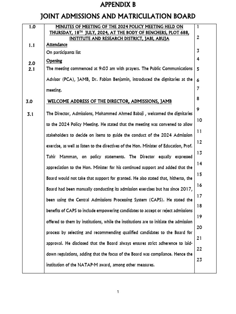 Minutes of 2024 PM Appendix B | PDF | Nigeria