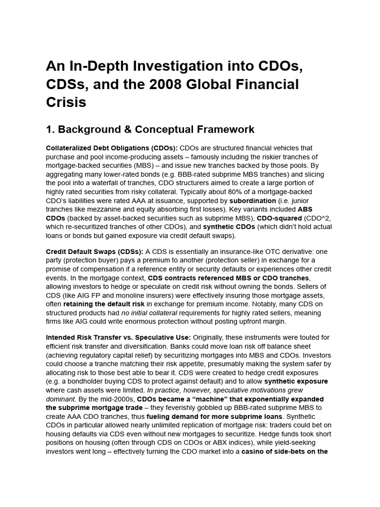 CDOs and the 2008 Financial Crisis | PDF | Collateralized Debt ...
