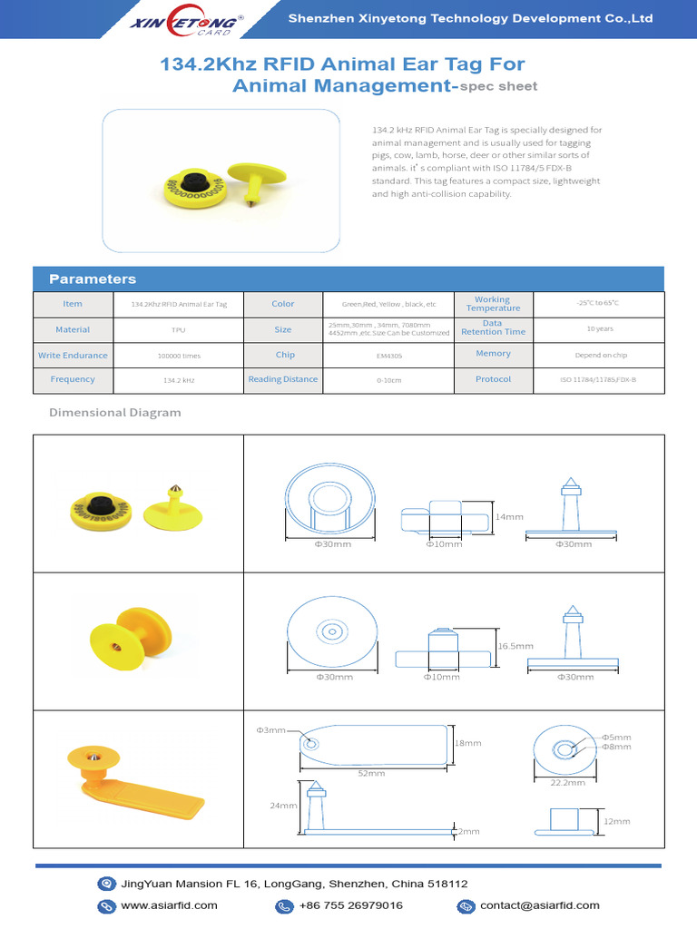 134.2kHz RFID Animal Ear Tag Specs | PDF | Radio Frequency Identification