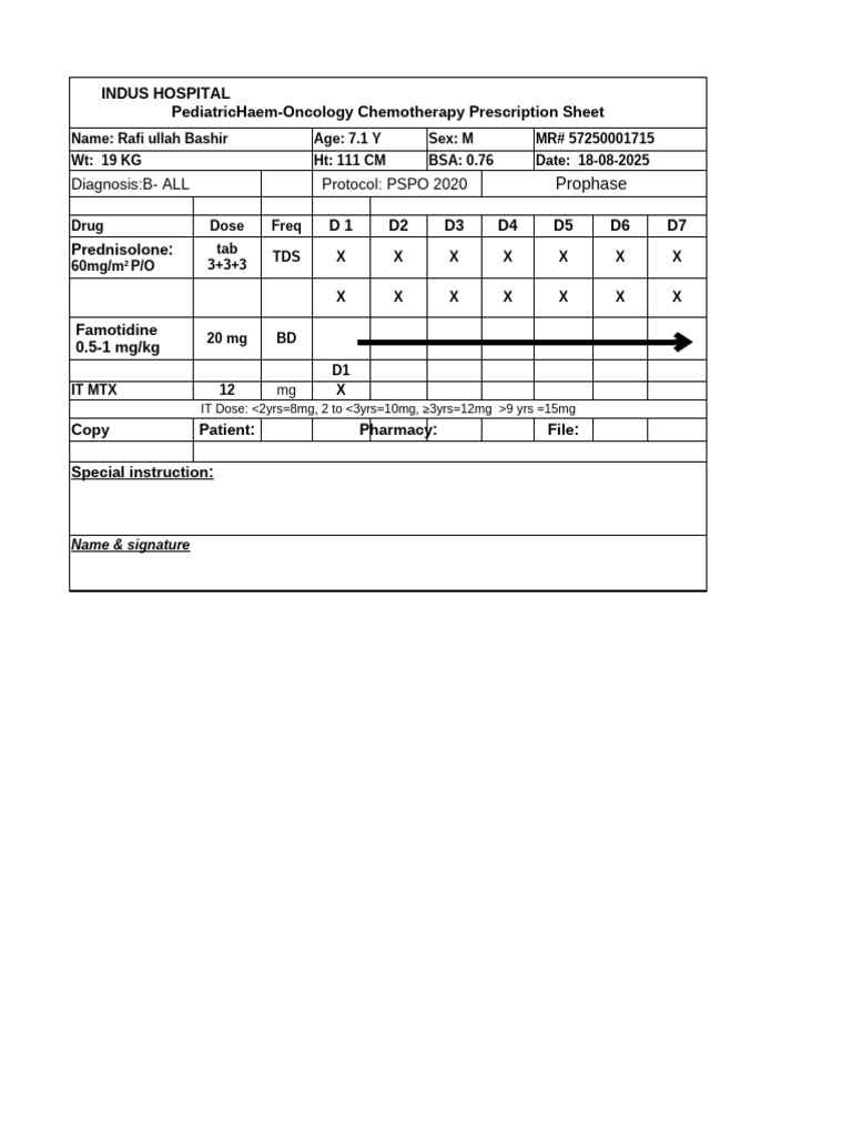 Pediatric Chemotherapy Prescription B-ALL | PDF