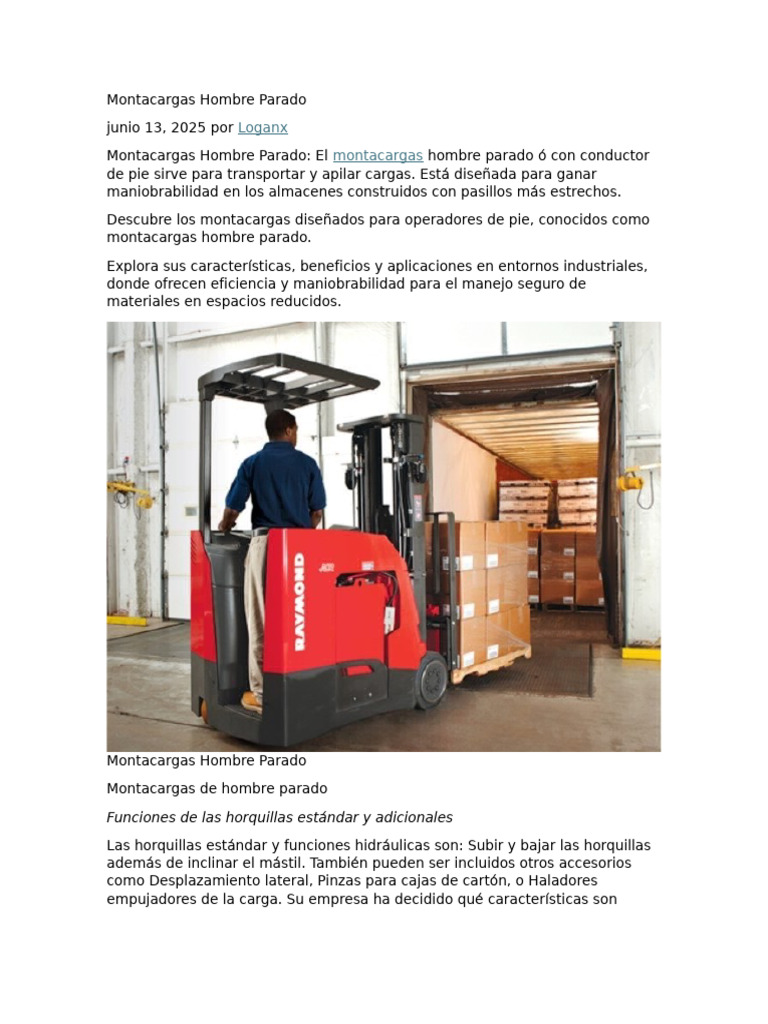 Montacargas Hombre Parado: Guía Esencial | PDF | Máquina elevadora ...