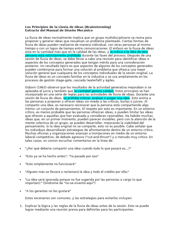 Principios Clave de la Lluvia de Ideas | PDF | Pensamiento | El ...