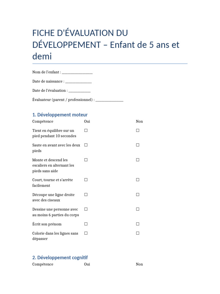 Évaluation du développement d'un enfant de 5 ans | PDF | Émotions