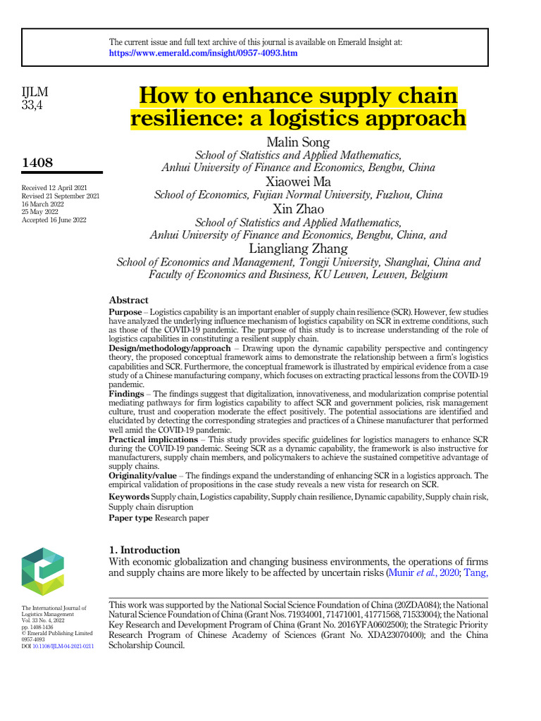 Enhancing Supply Chain Resilience through Logistics | PDF | Supply ...