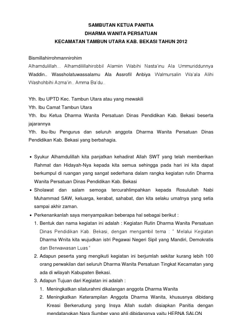 Contoh Kata Sambutan Ketua Panitia Kumpulan Kata Kata