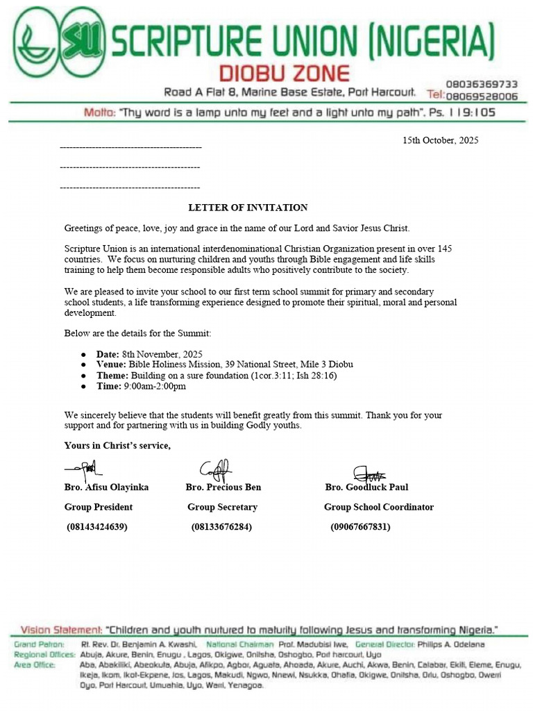 Letter of Invite For SCH Rally | PDF