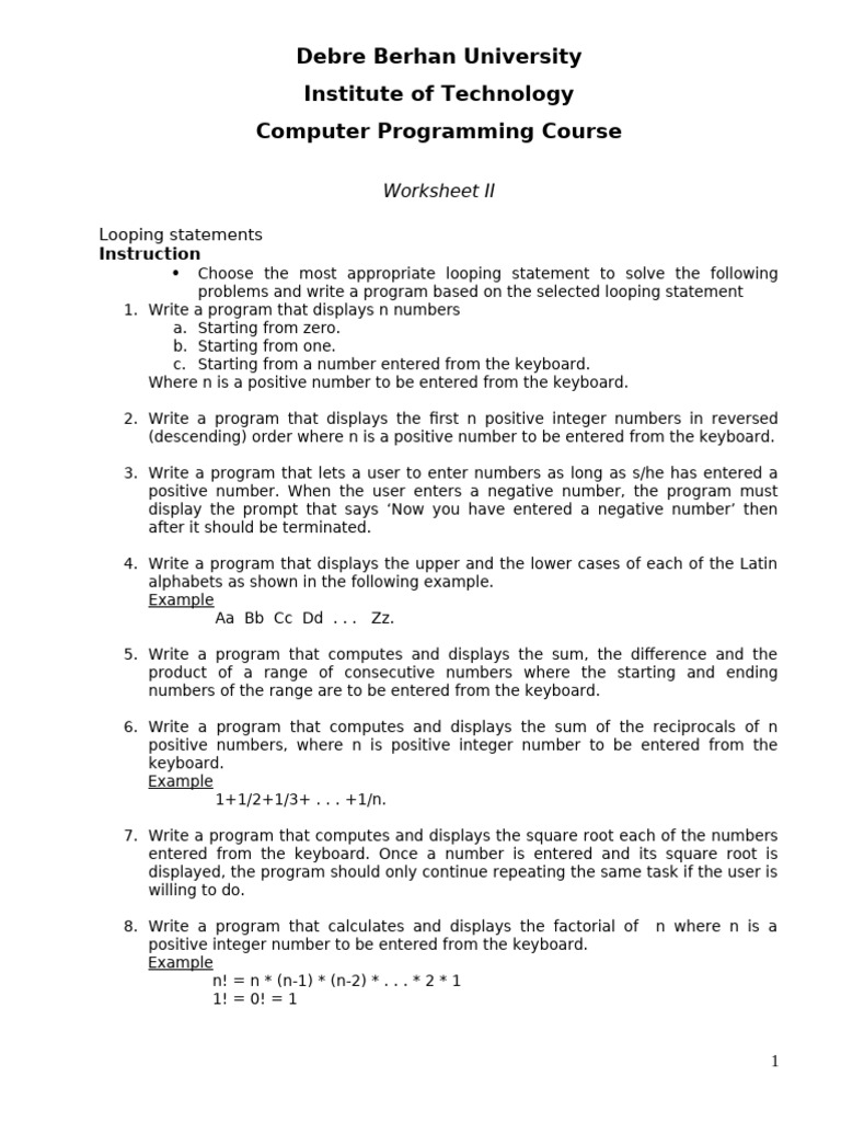 Computer Programming Looping Exercises | PDF | Numbers | Mathematics