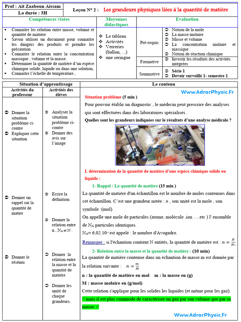 Grandeurs physiques et quantité de matière | PDF | Concentration ...