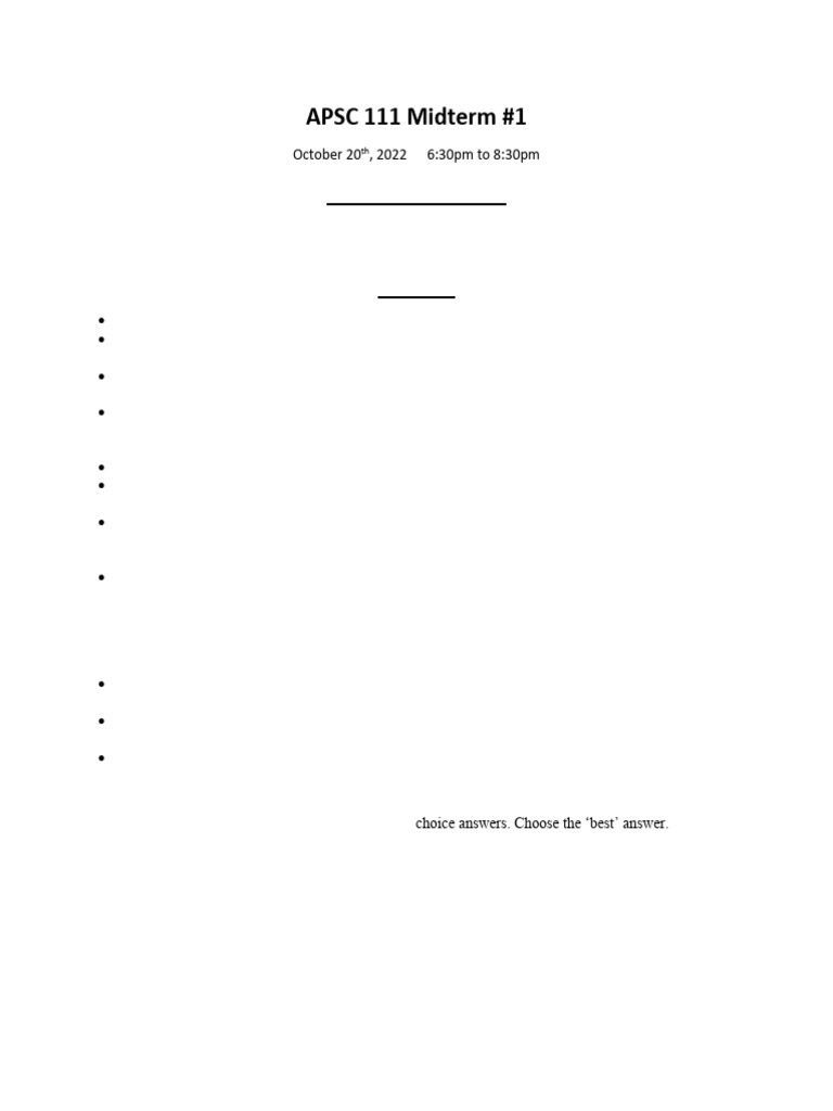 APSC 111 Midterm Exam Questions 2022 | PDF | Force | Friction