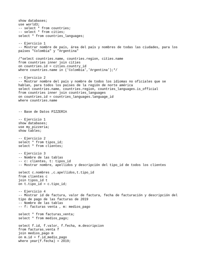 Consultas SQL para Gestión de Bases de Datos | PDF | SQL | Gestión de datos