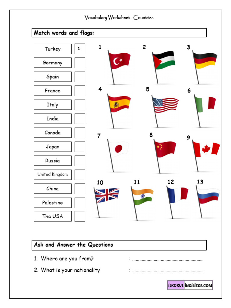 Countries Vocabulary Worksheet | PDF