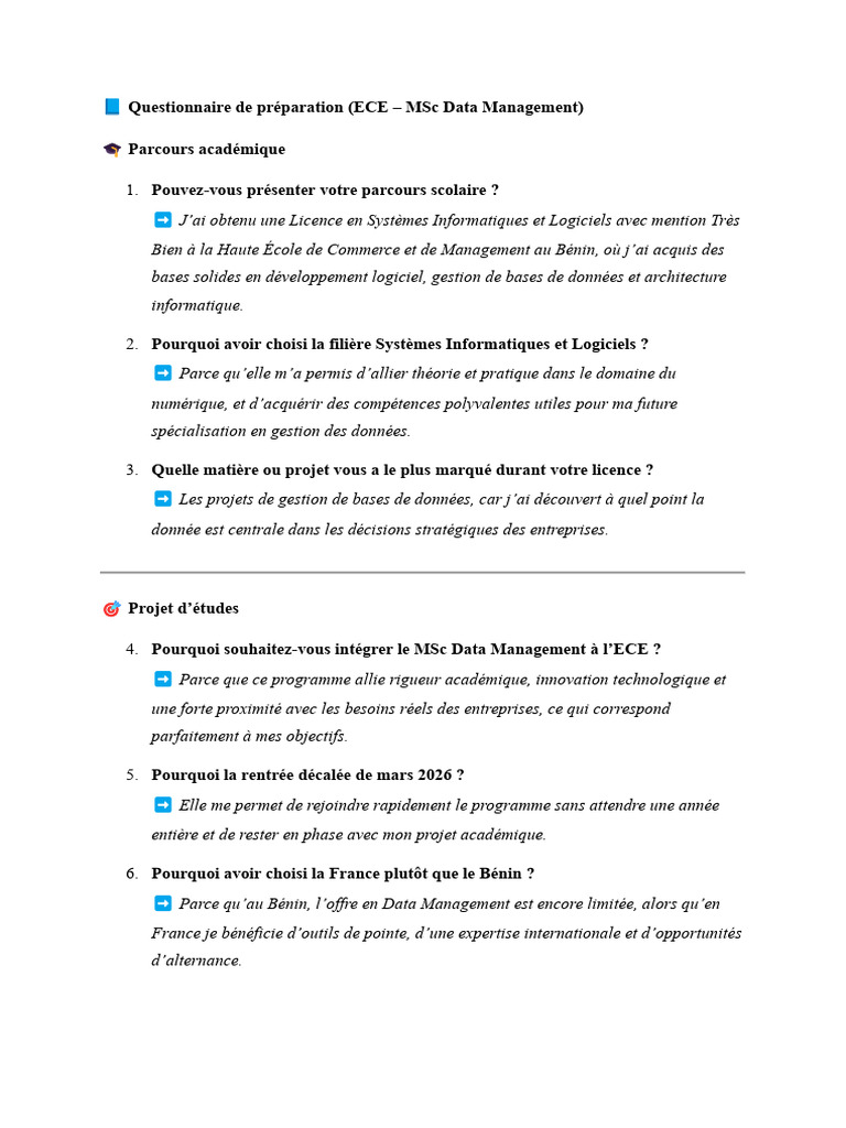 Questionnaire de préparation MSc Data Management | PDF | Informatique ...