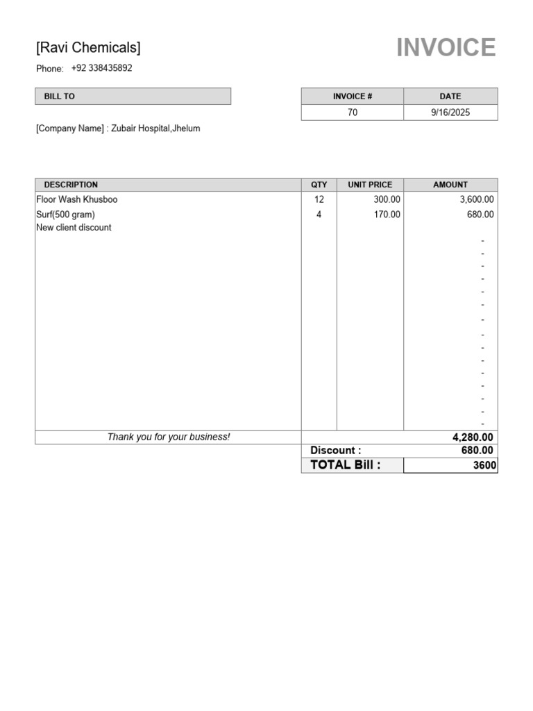 Invoice for Zubair Hospital Supplies | PDF