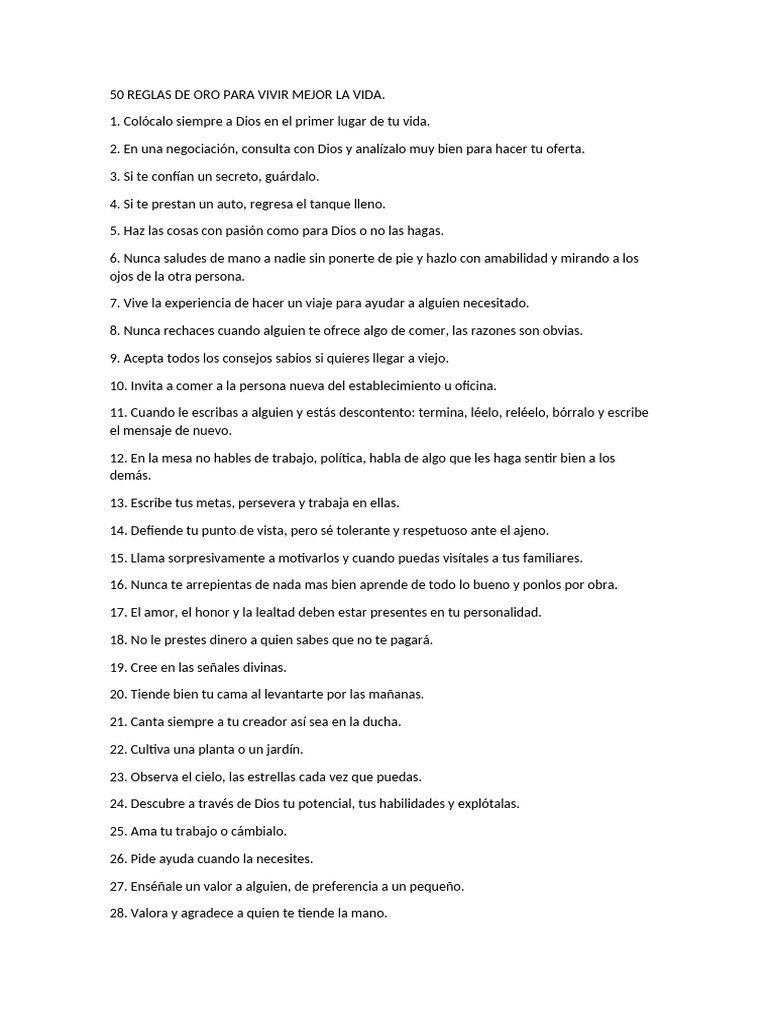 50 Reglas de Oro para Vivir Mejor La Vida | PDF | Vitamina D | Vitamina