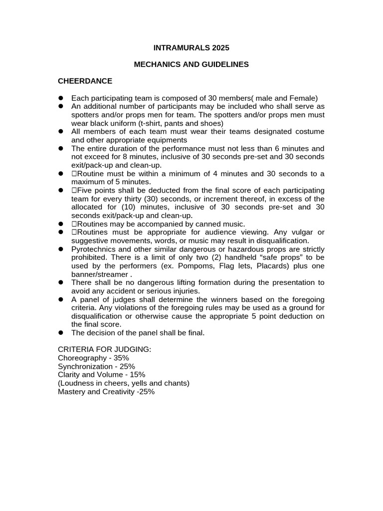 Mechanics For Cheerdance Modern and Mr. and Ms Intrams 1 | PDF