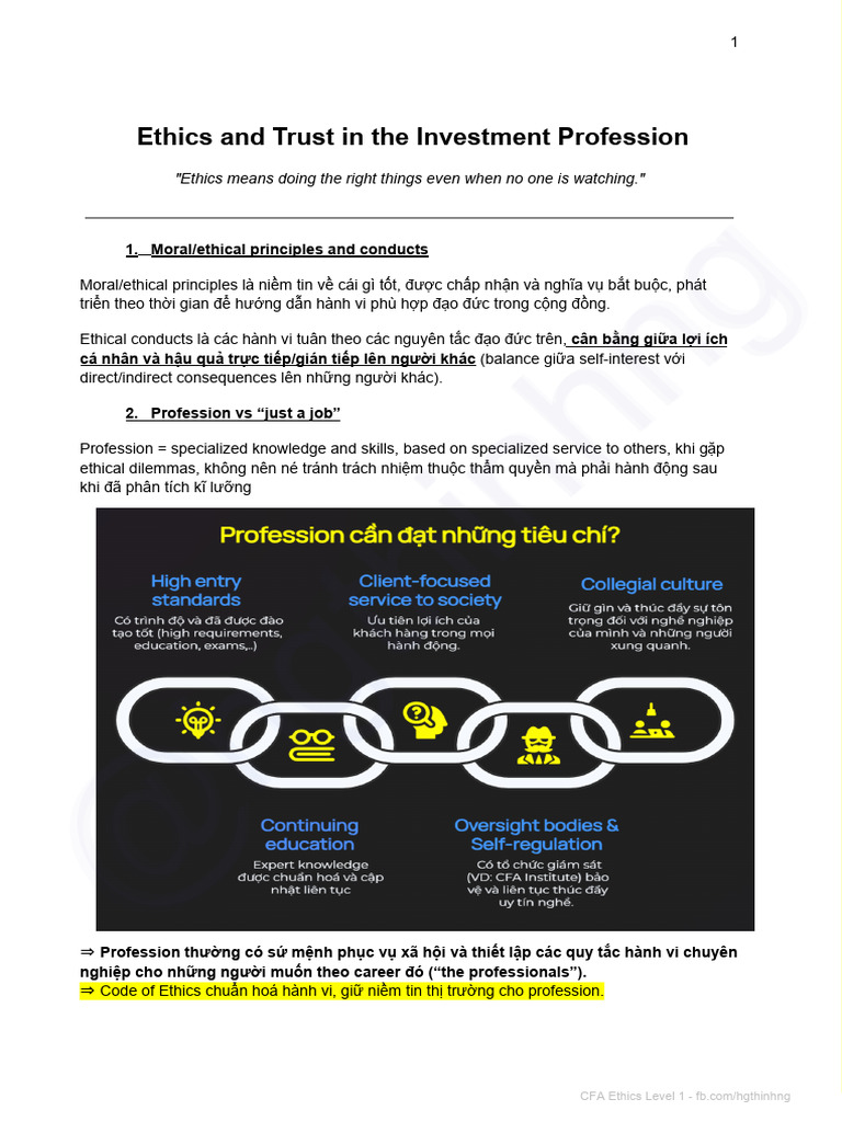 CFA Ethics Note For L1 L2 | PDF