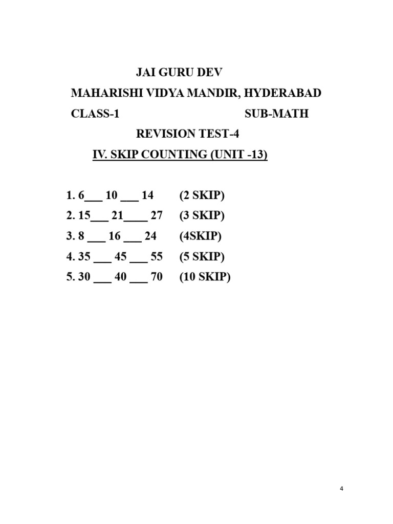 Class 1 Math Revision: Skip Counting | PDF