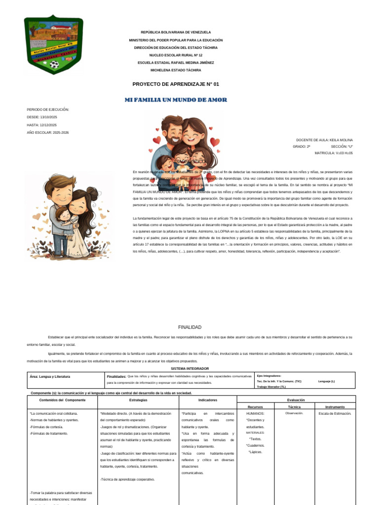Proyecto de Aprendizaje: Mi Familia | PDF | Familia | Número natural