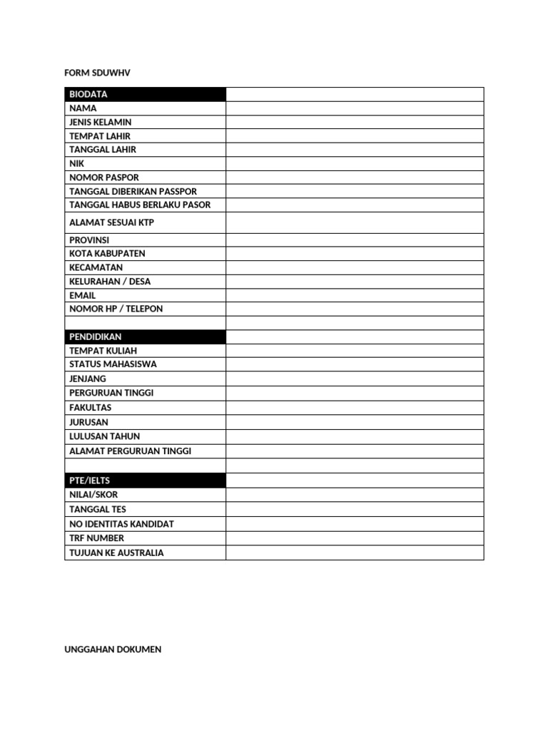 Formulir Biodata SDUWHV | PDF