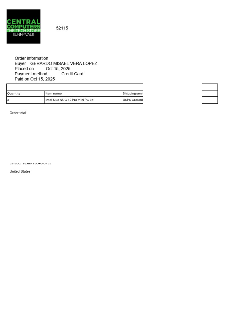 Order Summary for Intel NUC Purchase | PDF