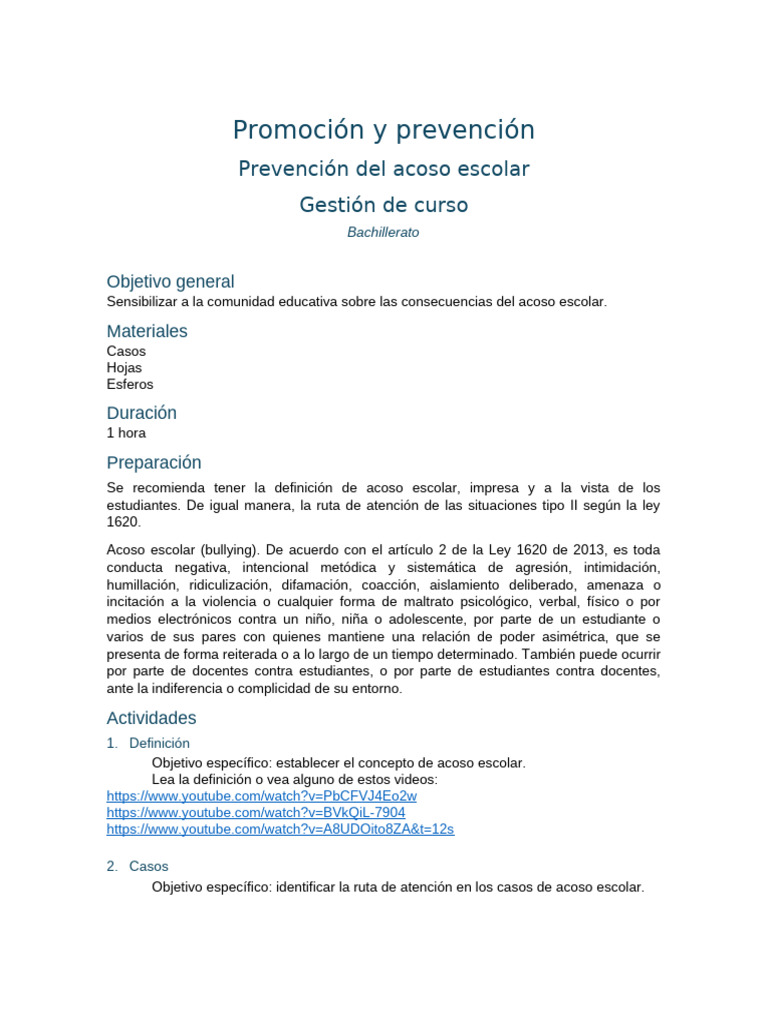 Prevención del Acoso Escolar en Bachillerato | PDF | Agresión | Violencia