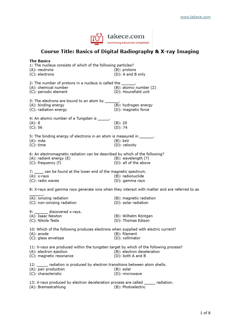 Digital Radiography Basics Quiz | PDF | X Ray | Radiography