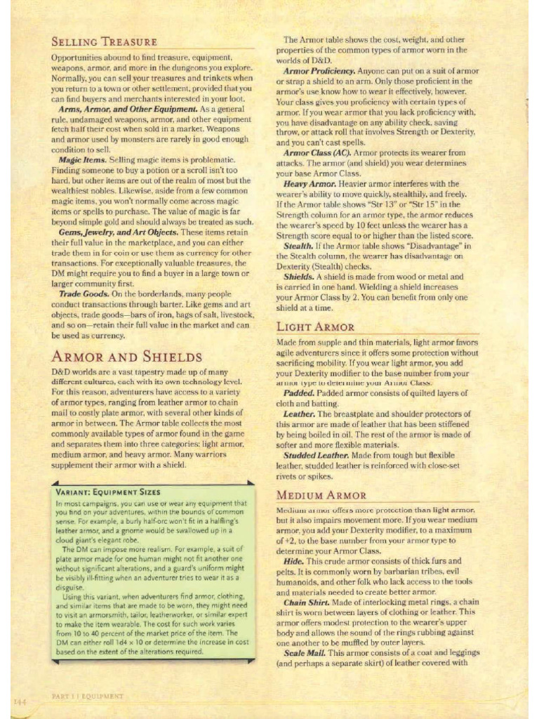 D&D Armor Types and Selling Guide | PDF | Armour