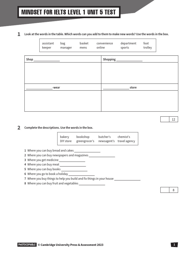 Mindset for IELTS Level 1 Unit 5 Test | PDF | Online Shopping ...