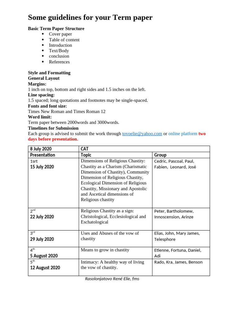 Some Guidelines For Your Term Paper. | PDF