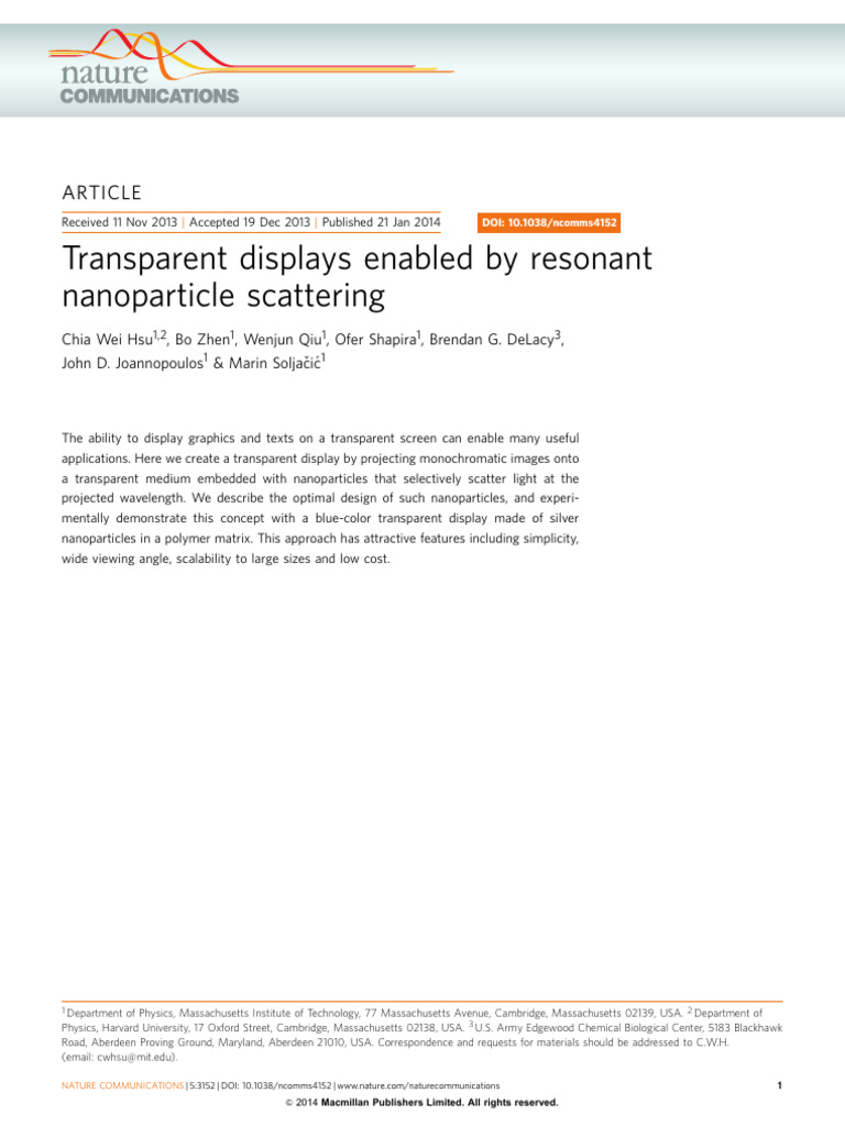 Transparent Display Using Nanoparticle Scattering | PDF | Light ...