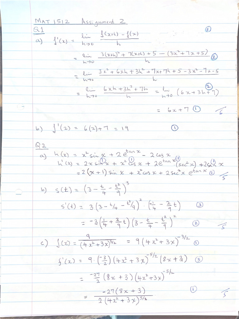 MAT 1512 Assignment 2 Solutions | PDF