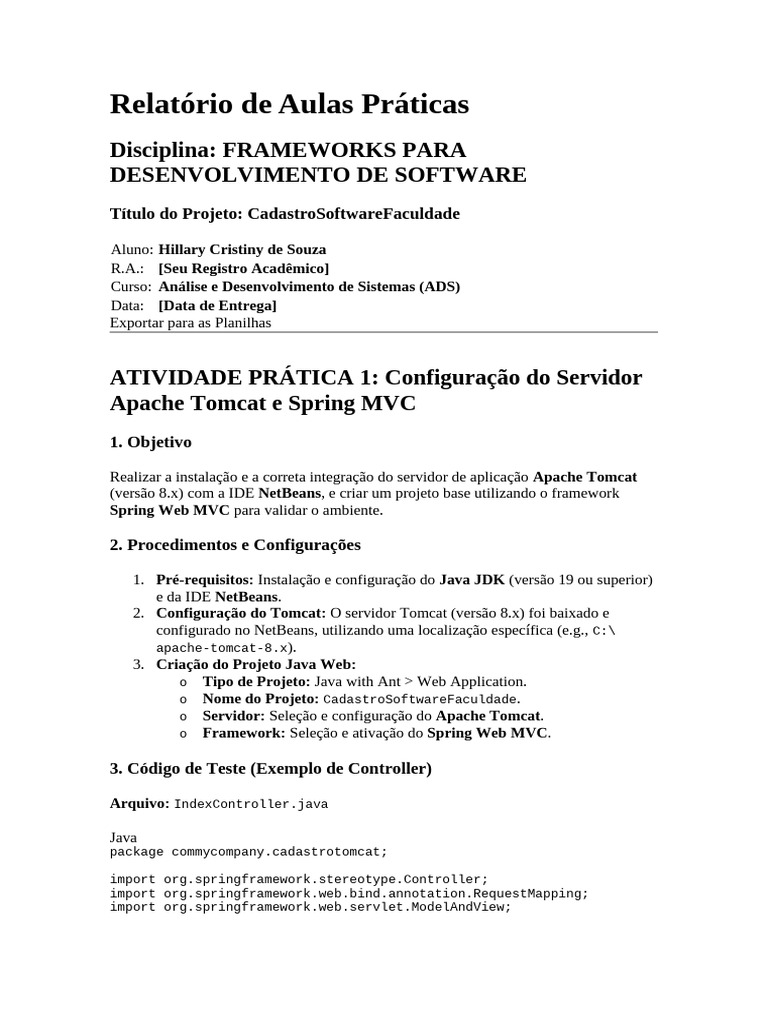 Relatório de Aula Prática: Cadastro de Software | PDF | Model-View ...