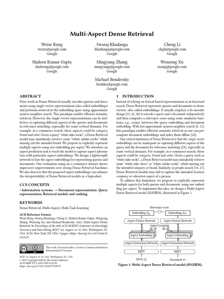 Multi-Aspect Dense Retrieval Model | PDF | Information Retrieval ...