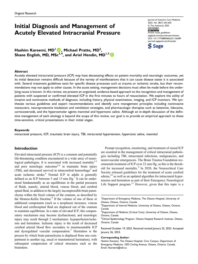 Initial Management of Elevated ICP | PDF | Traumatic Brain Injury ...