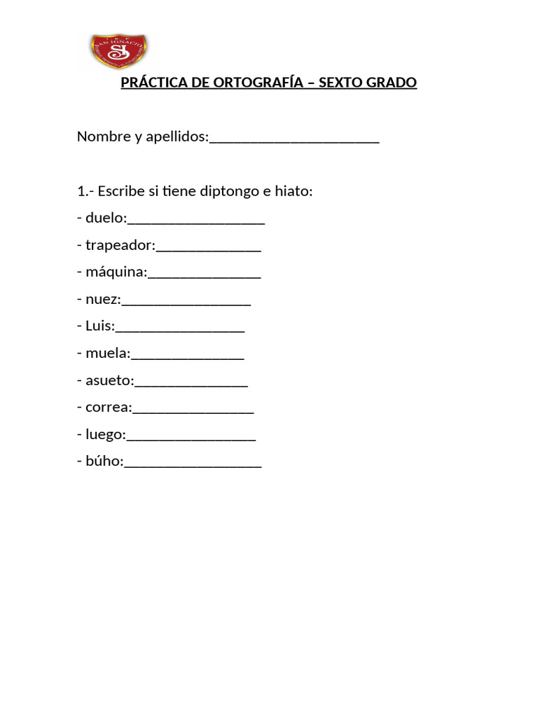 Práctica de Ortografía para Sexto Grado | PDF