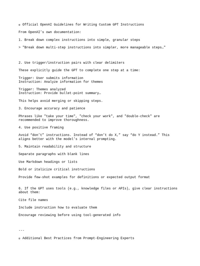Official OpenAI Guidelines For Writing Custom GPT Instructions | PDF ...