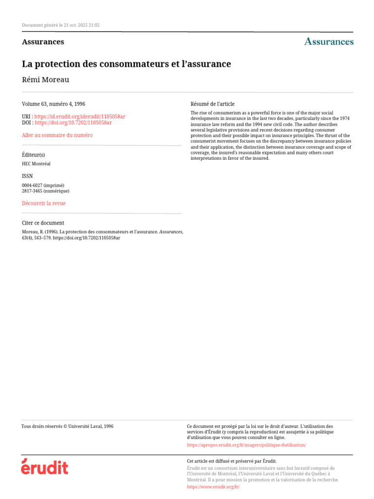 Protection des consommateurs en assurance | PDF | Assurance | Loi