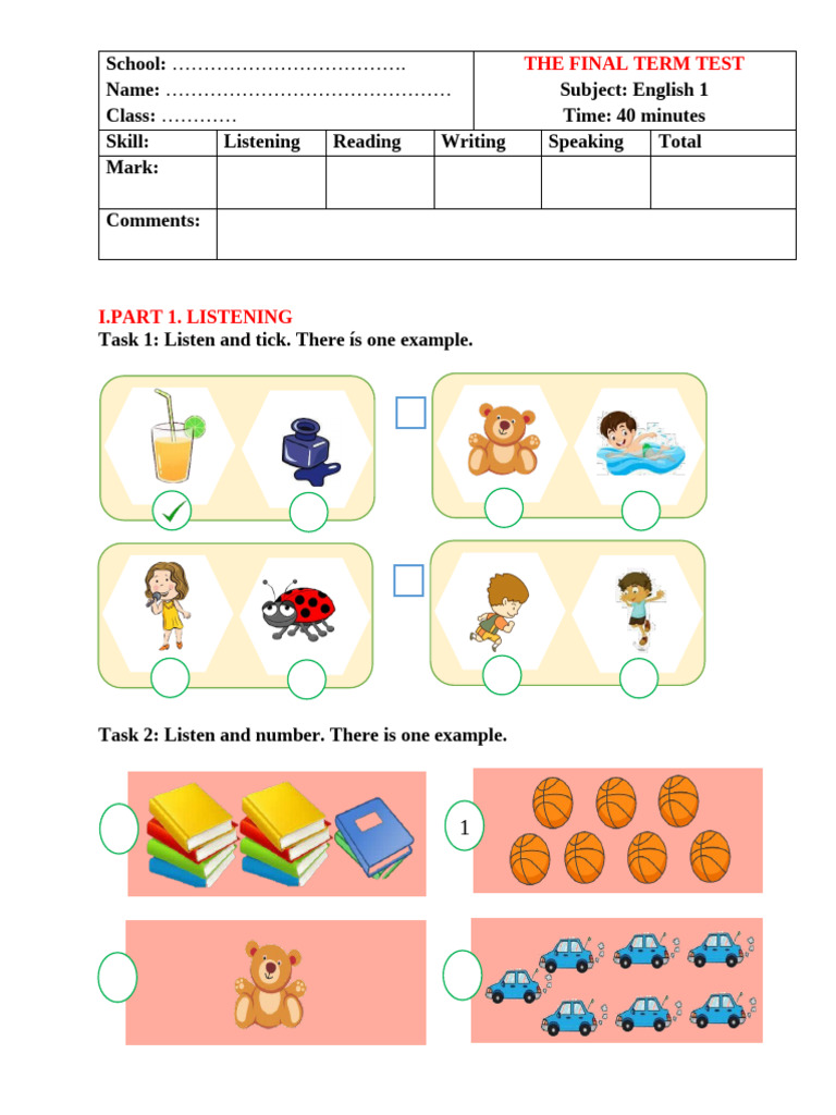 Final Term Test: English 1 Assessment | PDF
