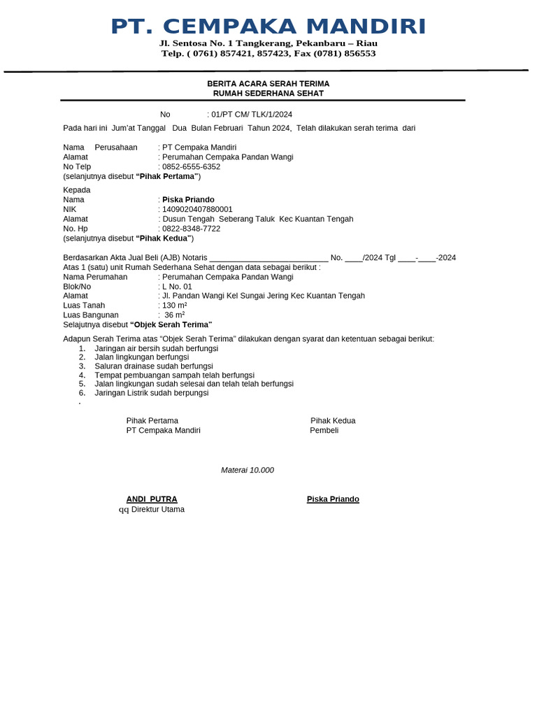 Surat Penawaran Rumah | PDF