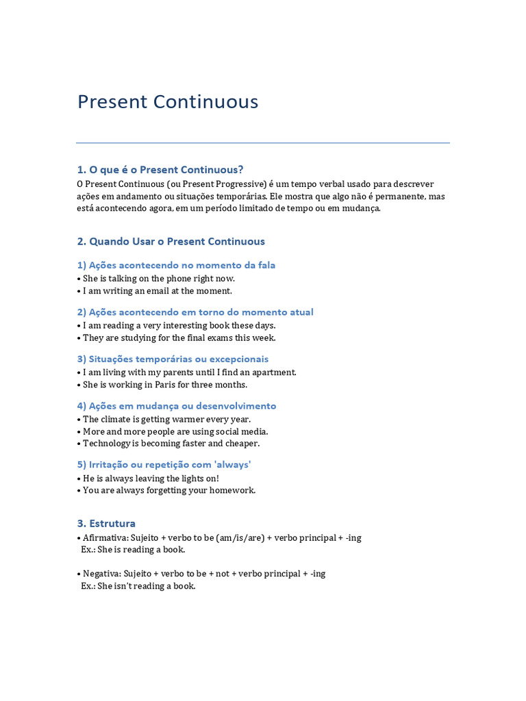 Entendendo o Present Continuous | PDF | Sintaxe | Gramática