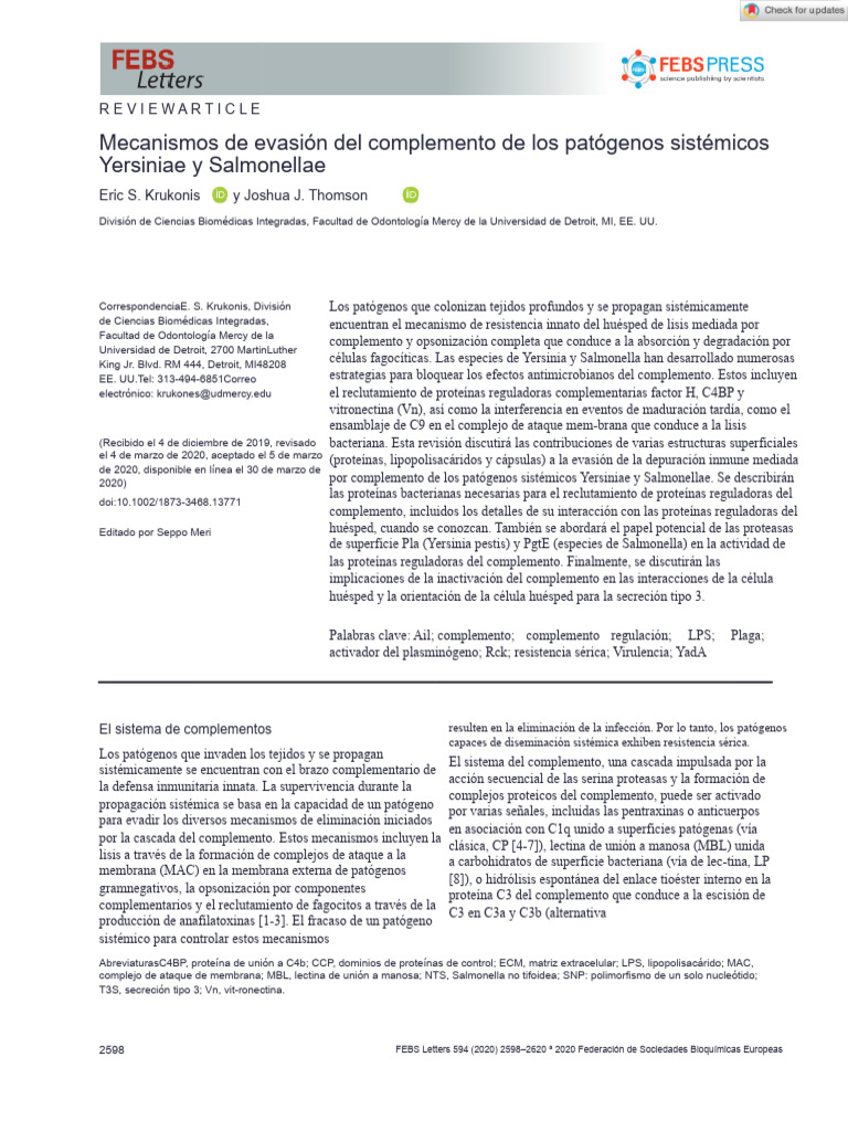 Complement Evasion Mechanisms of The Systemicpathogens Yersiniae and ...